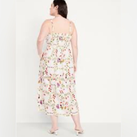 Old Navy fit and flare tied front  garden Print Dress - White and Multicolor - Picture 2 of 5